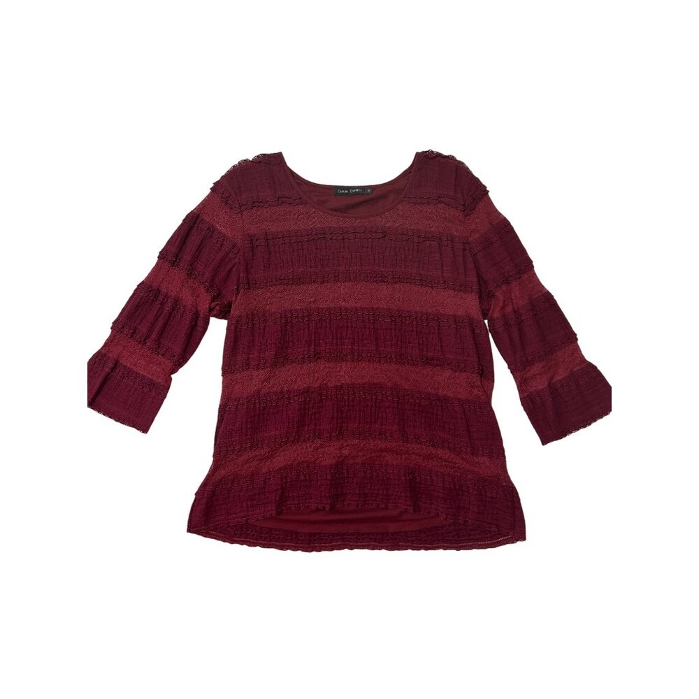 Casual Express Maroon Textured 3/4 Sleeve Blouse XL Blend Womens Top 1821